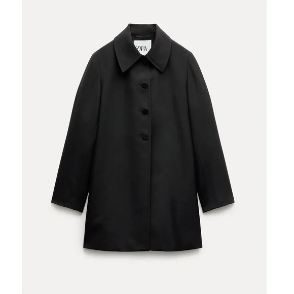 Zara Wool Blend Frock Coat Jacket Lapel collar ZW Collection Black size S NWT - Picture 3 of 16